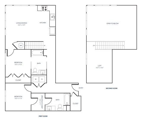 Floor plan for 2 beds, 2 baths, 1247 sqft